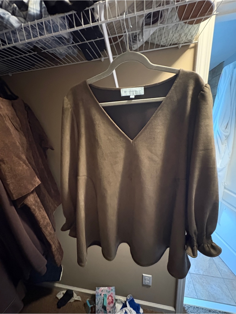 Tuckernuck Olive Green V-Neck Suede Blouse